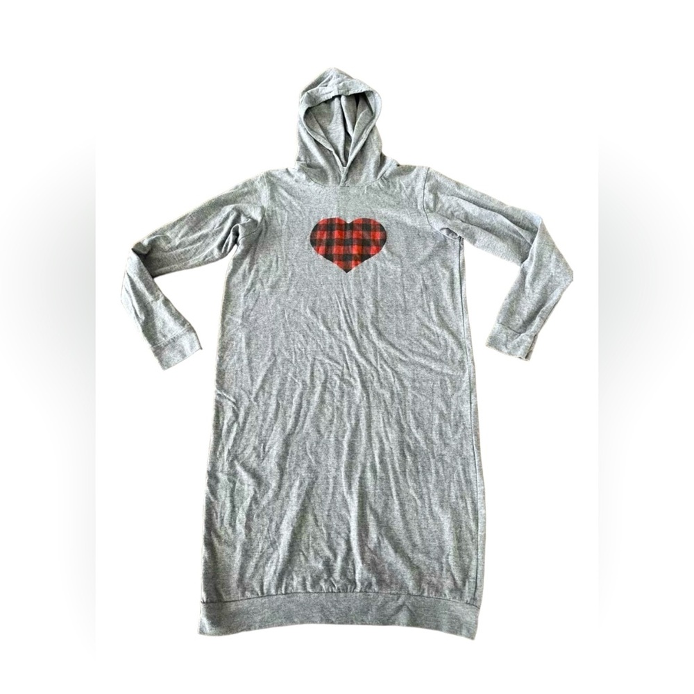 Urban Smalls Gray Buffalo Plaid Heart Hoodie Dress, Girls Size 16, Long Sleeve